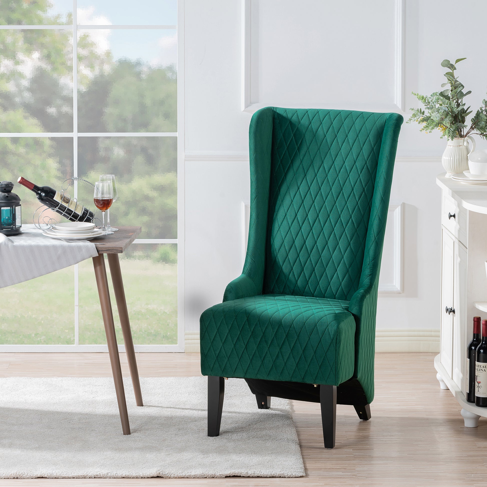 23.03" Wide High Back Velvet Accent Chair, Comfy High Wingback Chair, Living Room Chair With Soft Padded & Wooden Legs, Modern Side Chair For Living Room, Bedroom, Green Retro Green Fabric