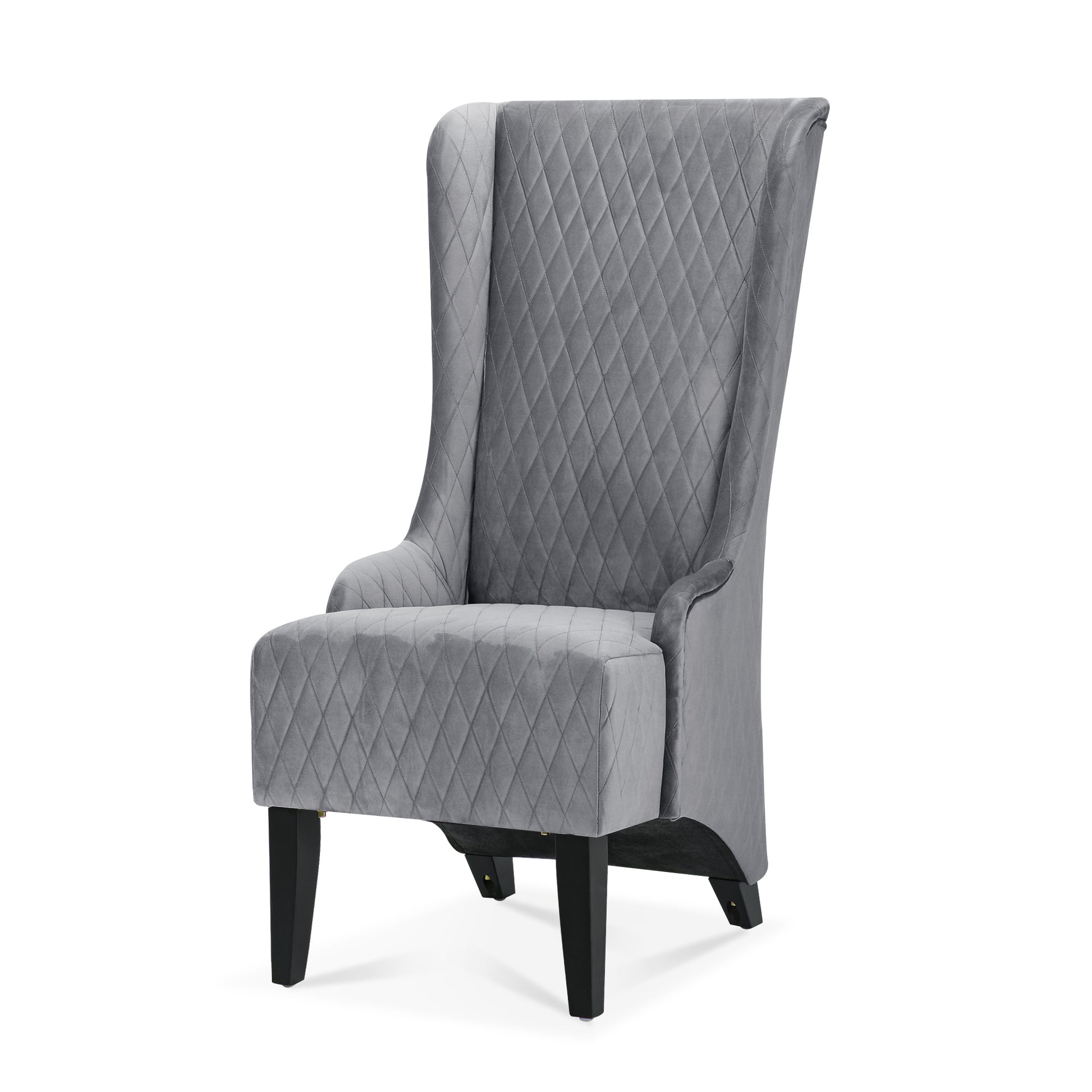 23.03" Wide High Back Velvet Accent Chair, Comfy High Wingback Chair, Living Room Chair With Soft Padded & Wooden Legs, Modern Side Chair For Living Room, Bedroom, Grey Gray Fabric