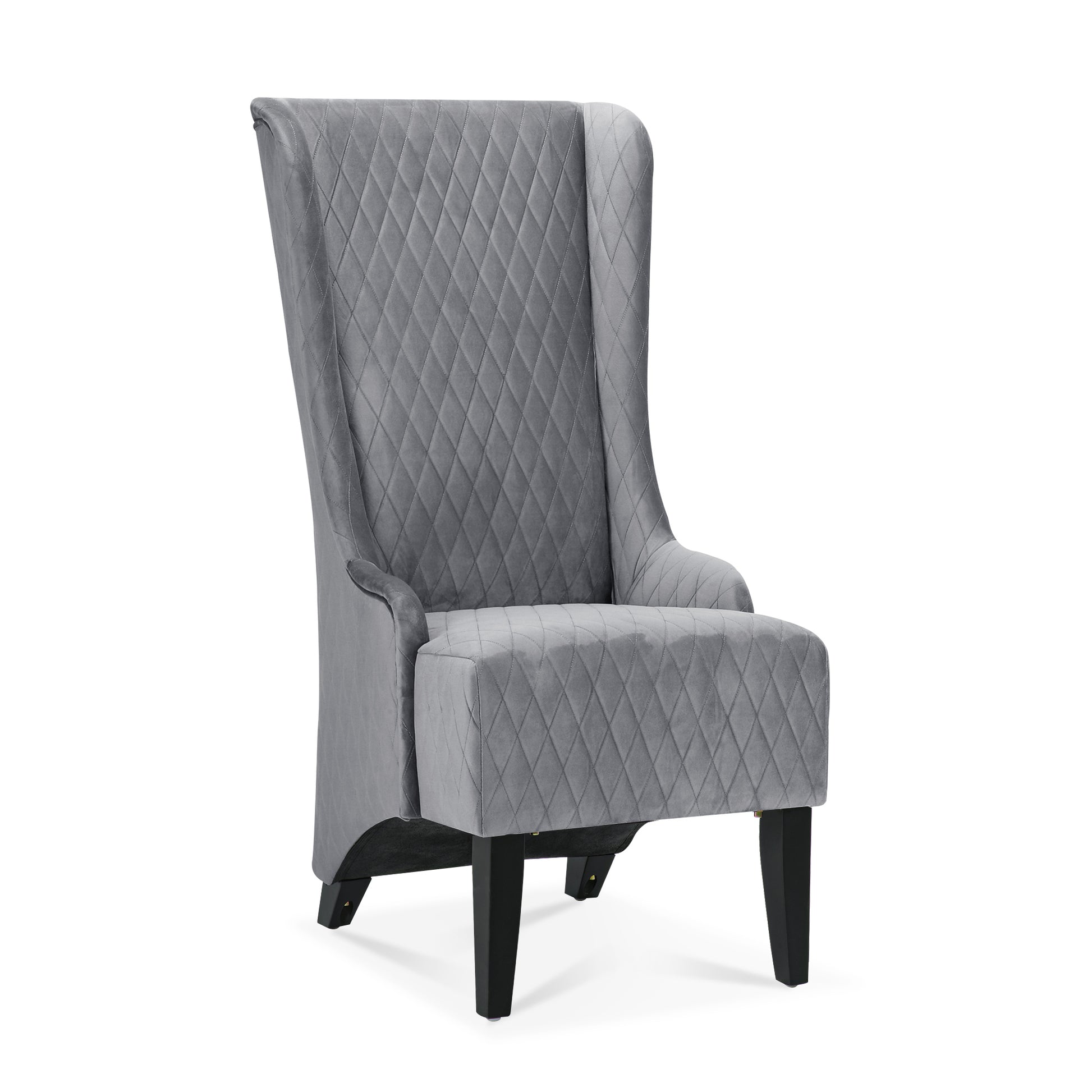 23.03" Wide High Back Velvet Accent Chair, Comfy High Wingback Chair, Living Room Chair With Soft Padded & Wooden Legs, Modern Side Chair For Living Room, Bedroom, Grey Gray Fabric