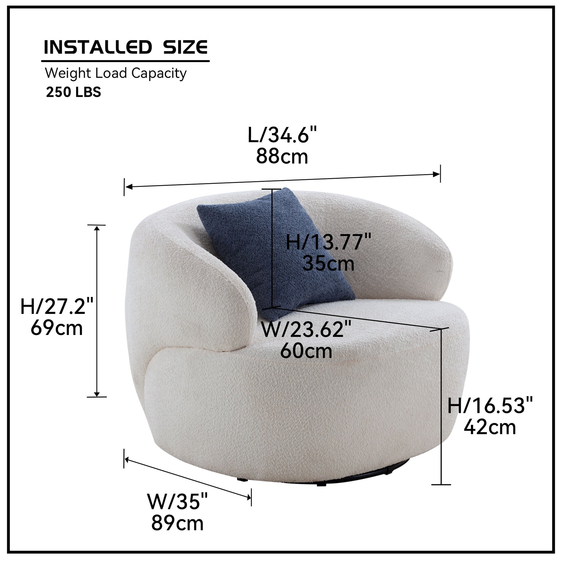 Swivel Barrel Chair Living Room, Single Chair For Small Space Comfy Round Sofa Chair Boucle Accent Chair Circle Sherpa, Arm Chair Reading Room Chair Lounge Chair Bedroom Club White Upholstered 1 Seat