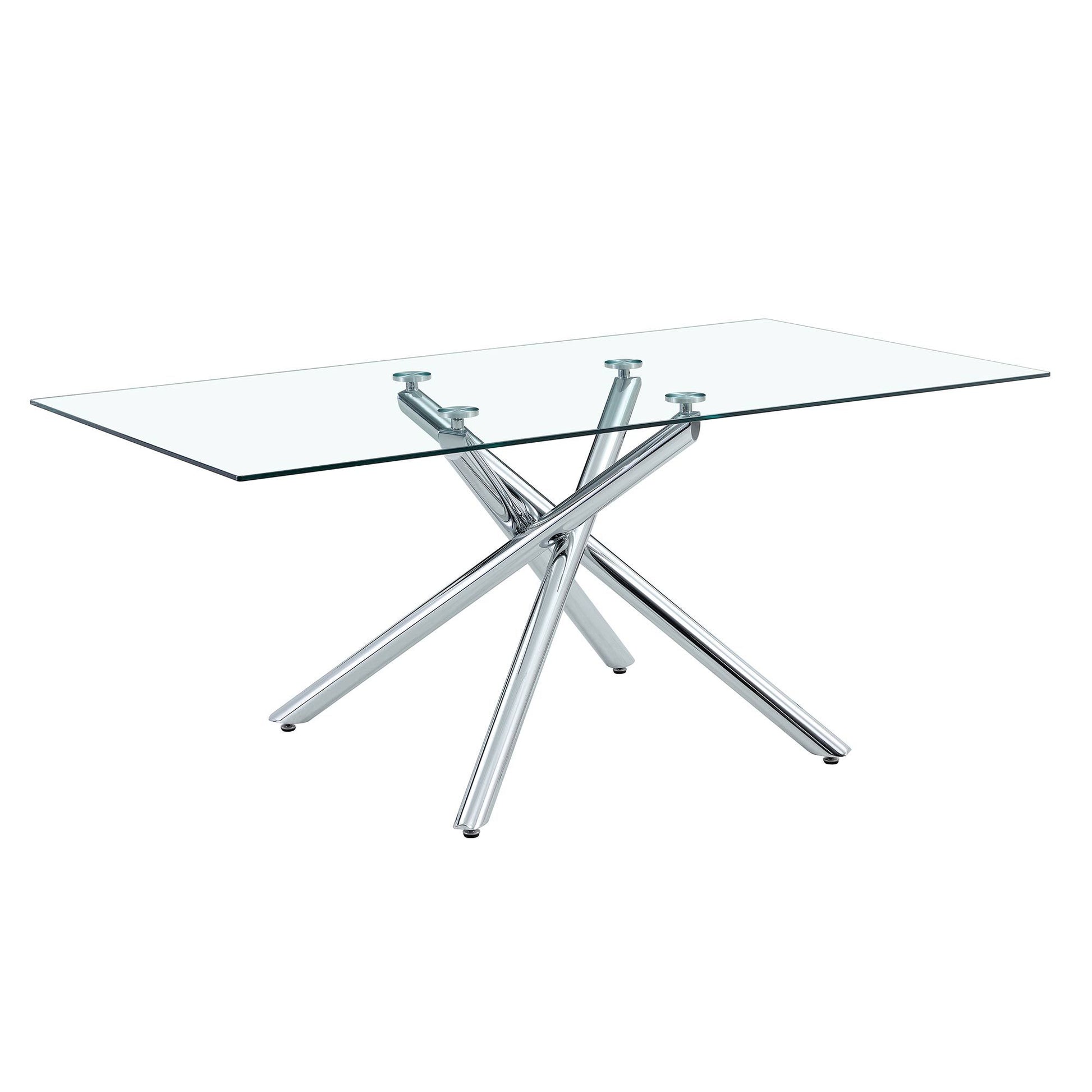 Large Modern Minimalist Rectangular Glass Dining Table For 6 8 With 0.39" Tempered Glass Tabletop And Silver Chrome Metal Legs, For Kitchen Dining Living Meeting Room Banquet Hall,63''X35''X 29''1537 Silver Glass