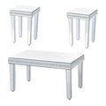 Fashionable Modern Glass Mirrored Coffee Table Set Of 3, Easy Assembly Crystal Design Cocktail Table With 2 End Tables For Apartment Home Office, Silver Silver Glass