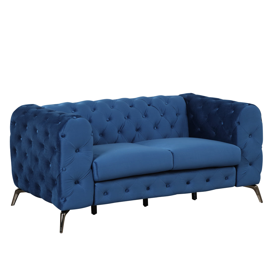 63" Velvet Upholstered Loveseat Sofa,Modern Loveseat Sofa With Button Tufted Back,2 Person Loveseat Sofa Couch For Living Room,Bedroom,Or Small Space,Blue Blue Foam Velvet