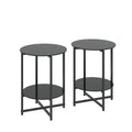 2 Piece Set Black Tempered Glass End Table, Round Coffee Table For Bedroom Living Room Office Black Glass
