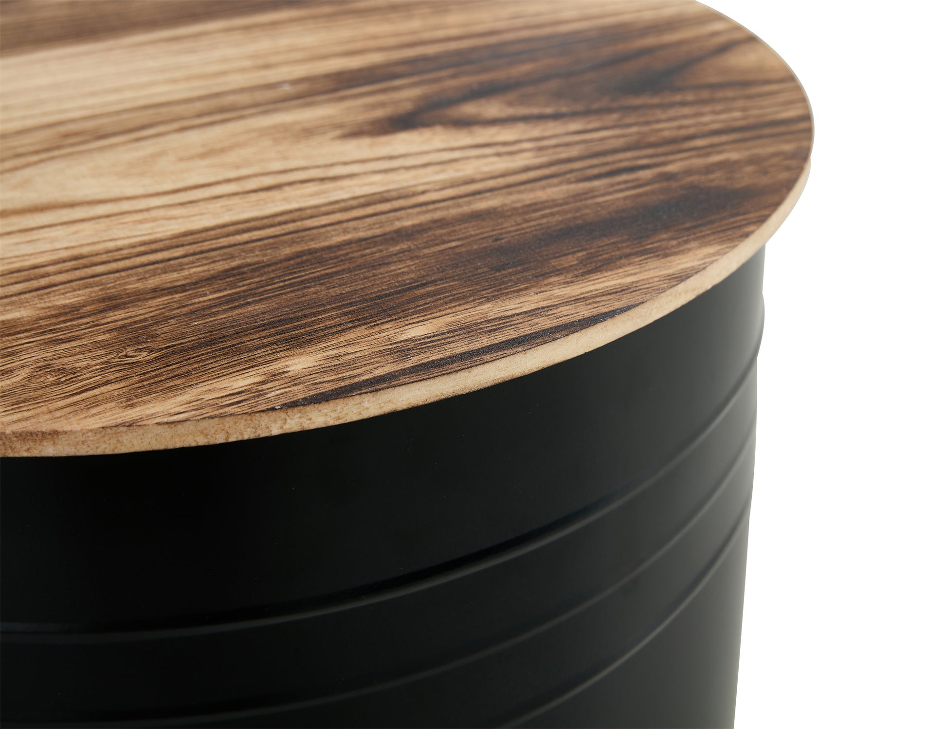 Farmhouse Rustic Distressed Metal Accent Cocktail Table With Wood Top Blk, Set Of 2 Black Steel