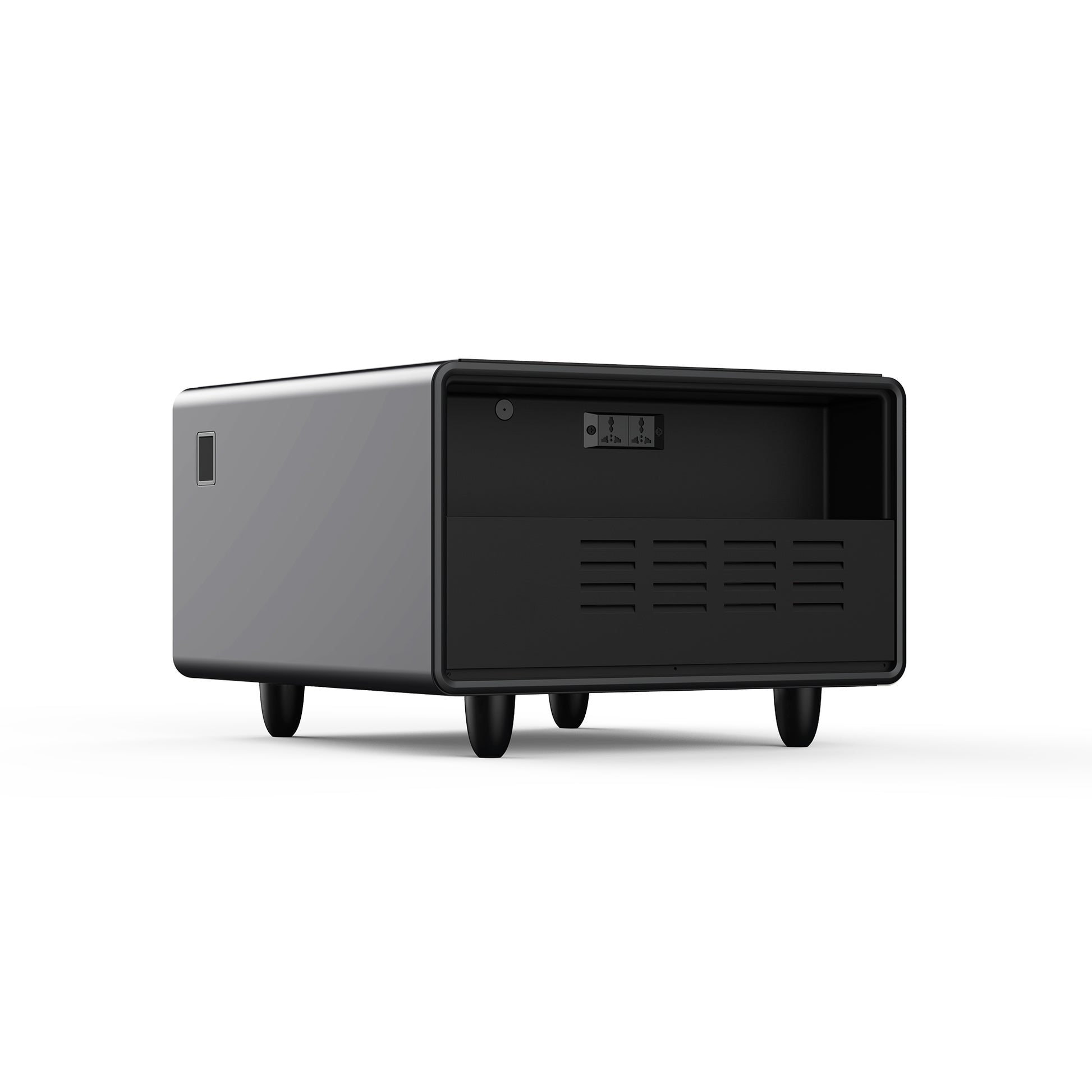 Modern Smart Side Table With Built In Fridge, Wireless Charging, Temperature Control, Power Socket, Usb Ports, Outlet Protection, Induction Light, Black Black Built In Outlets Or Usb Standing Desk Converter Primary Living Space Luxury,Modern Freestanding