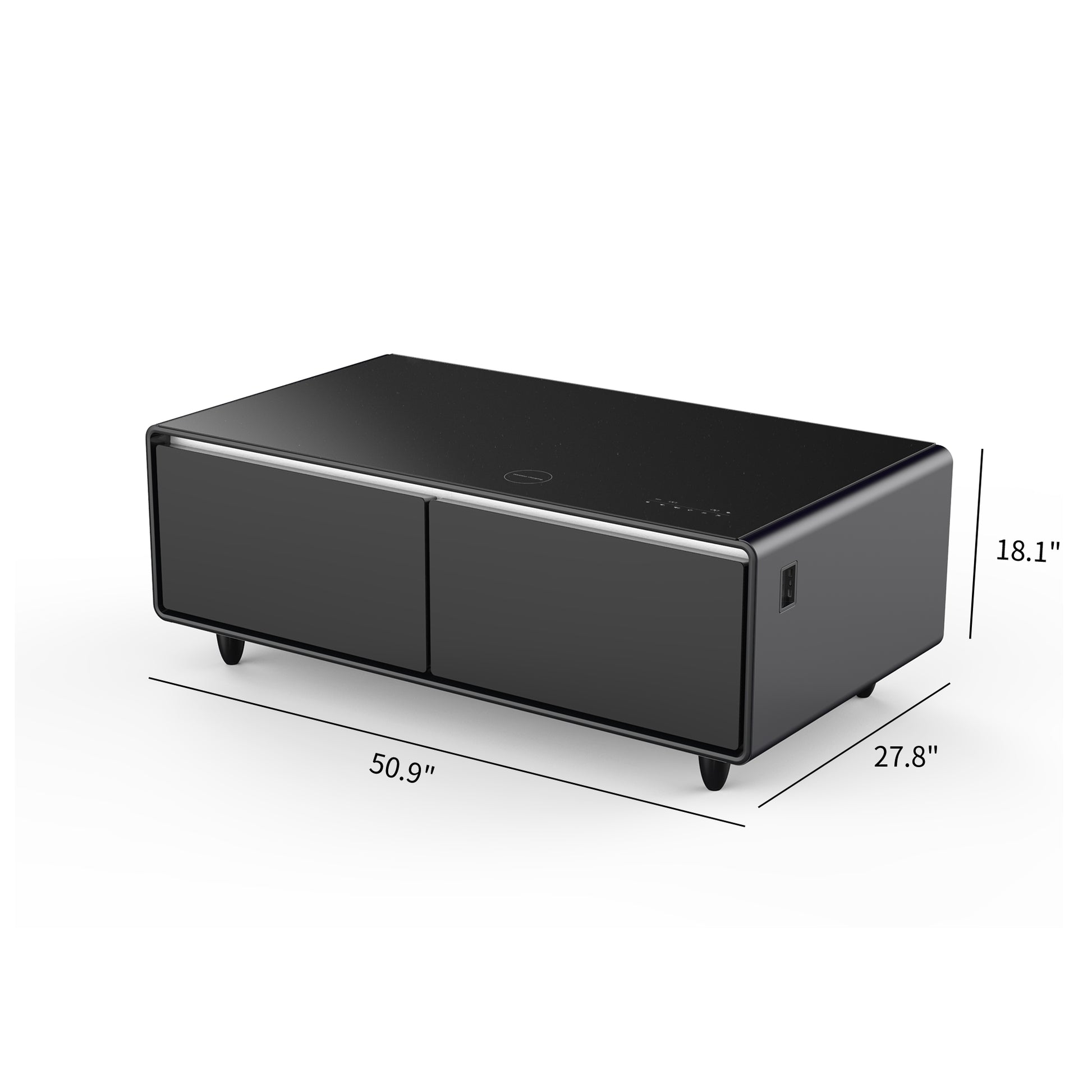 Modern Smart Coffee Table With Built In Fridge, Bluetooth Speaker, Wireless Charging Module, Touch Control Panel, Power Socket, Usb Interface, Outlet Protection, Atmosphere Light, Black Black