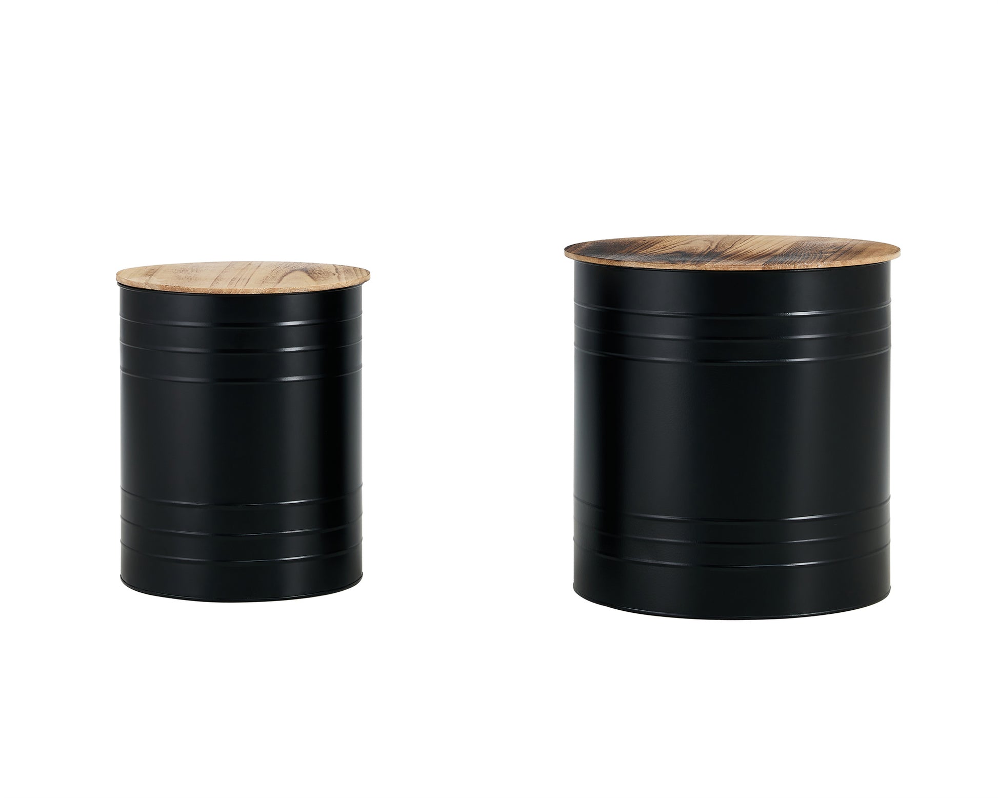 Farmhouse Rustic Distressed Metal Accent Cocktail Table With Wood Top Blk, Set Of 2 Black Steel