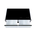 Modern Smart Coffee Table With Built In Fridge, Bluetooth Speaker, Wireless Charging Module, Touch Control Panel, Power Socket, Usb Interface, Outlet Protection, Atmosphere Light, White White Black Built In Outlets Or Usb Primary Living Space