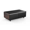Modern Smart Coffee Table With Built In Fridge, Bluetooth Speaker, Wireless Charging Module, Touch Control Panel, Power Socket, Usb Interface, Outlet Protection, Atmosphere Light, And More, Brown Black Brown Built In Outlets Or Usb Primary Living Space
