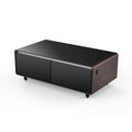 Modern Smart Coffee Table With Built In Fridge, Bluetooth Speaker, Wireless Charging Module, Touch Control Panel, Power Socket, Usb Interface, Outlet Protection, Atmosphere Light, And More, Brown Black Brown Built In Outlets Or Usb Primary Living Space