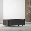 Modern Smart Coffee Table With Built In Fridge, Bluetooth Speaker, Wireless Charging Module, Touch Control Panel, Power Socket, Usb Interface, Outlet Protection, Atmosphere Light, And More, Brown Black Brown Built In Outlets Or Usb Primary Living Space