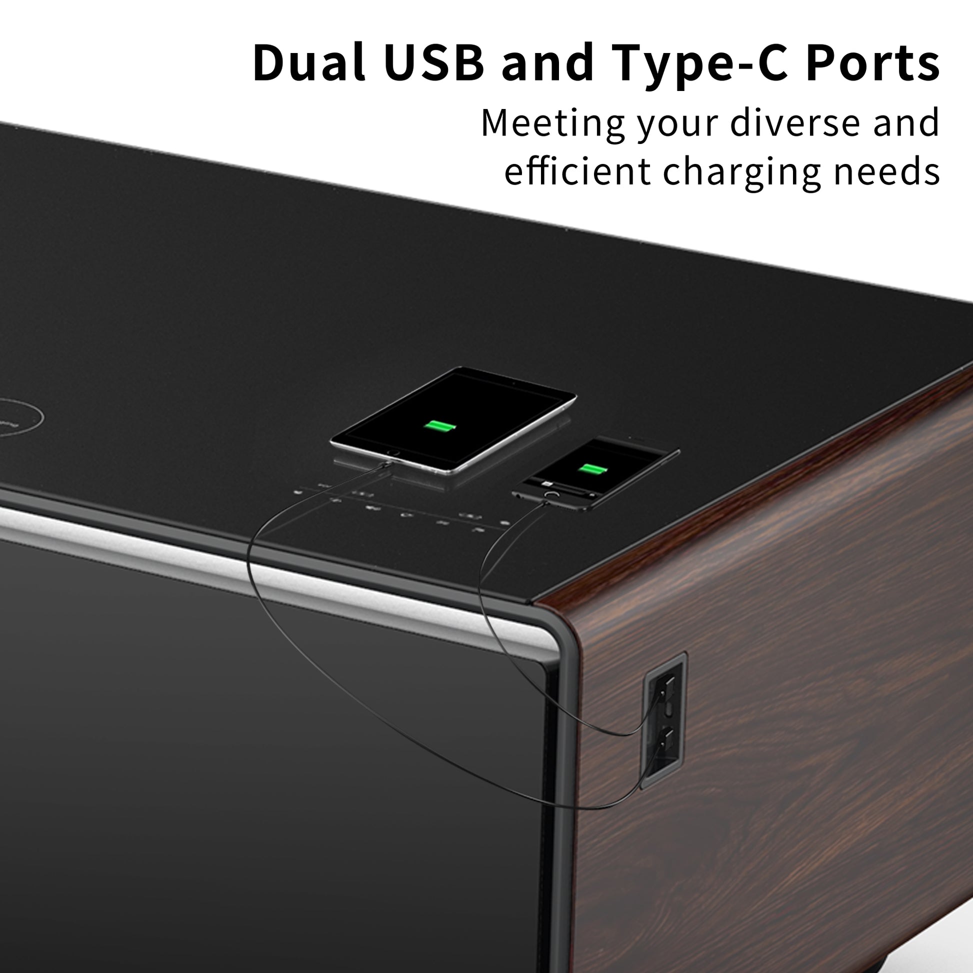 Modern Smart Coffee Table With Built In Fridge, Bluetooth Speaker, Wireless Charging Module, Touch Control Panel, Power Socket, Usb Interface, Outlet Protection, Atmosphere Light, And More, Brown Black Brown Built In Outlets Or Usb Primary Living Space
