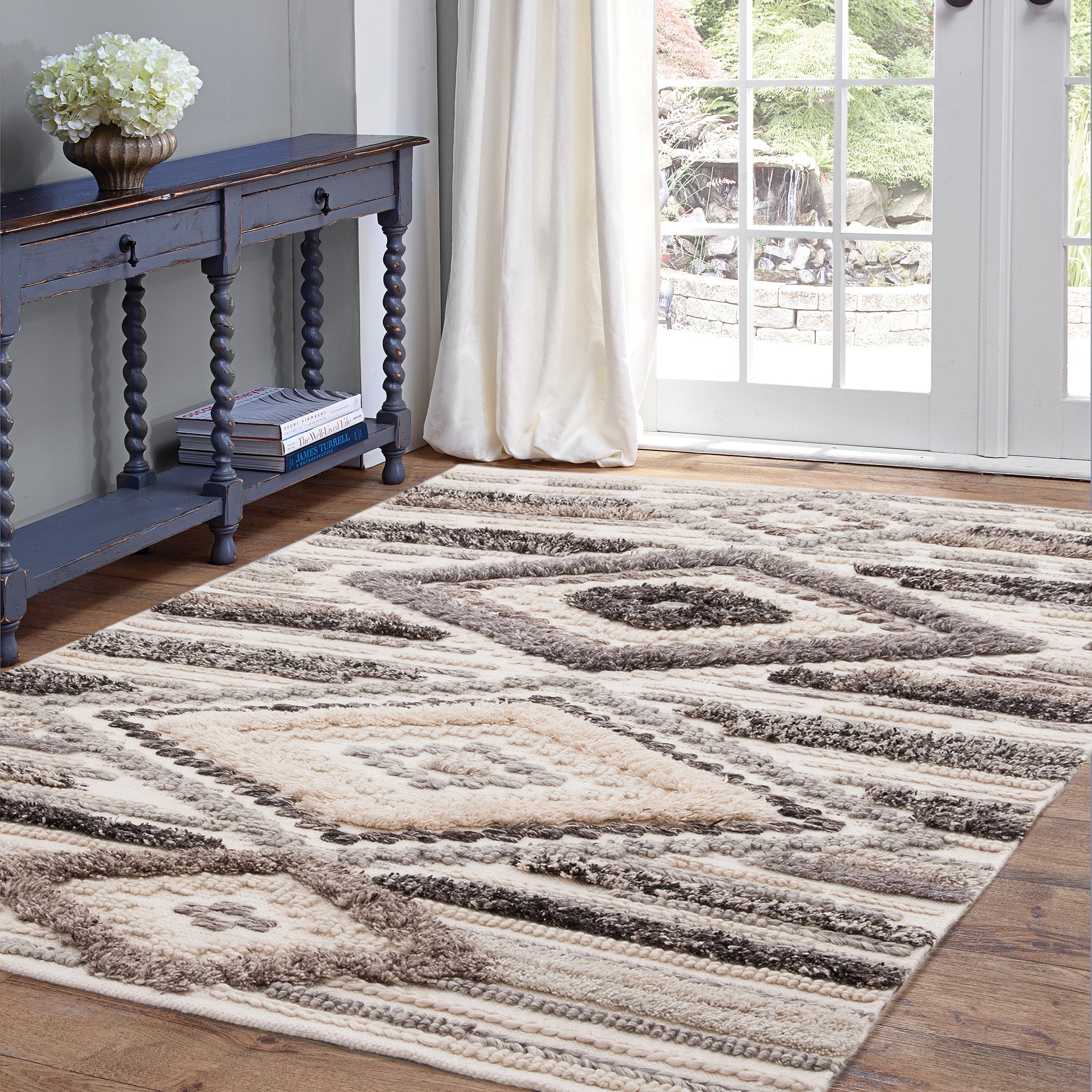 Myra Charcoal Grey Ivory Area Rug 8X10 Ivory Wool