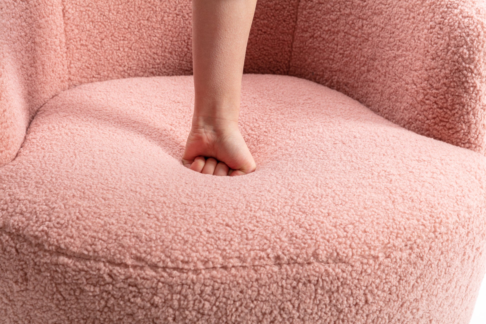 Teddy Fabric Swivel Accent Armchair Barrel Chair With Black Powder Coating Metal Ring,Light Pink Light Pink,Light Pink Foam,Foam Wool,Wool