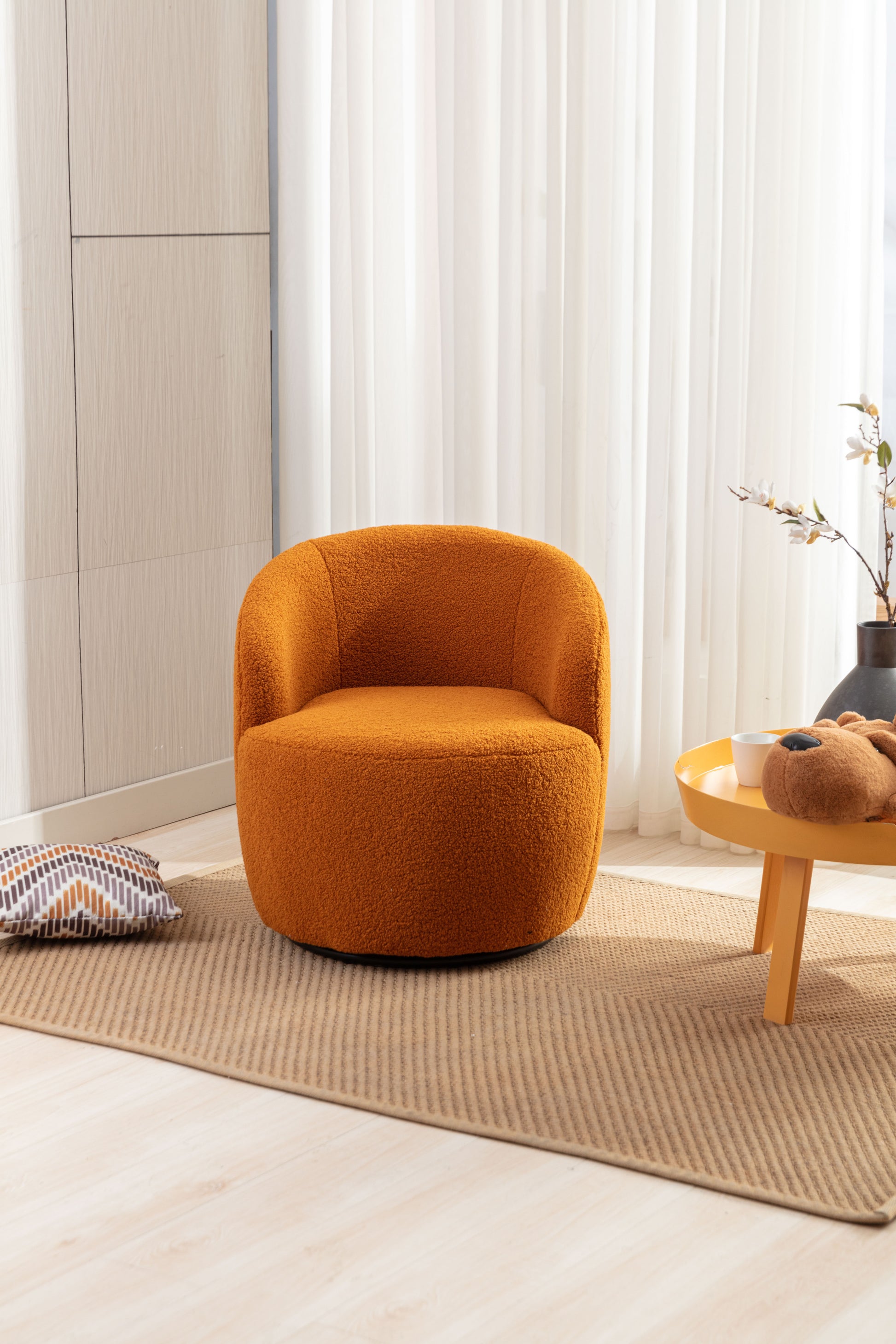 Teddy Fabric Swivel Accent Armchair Barrel Chair With Black Powder Coating Metal Ring,Caramel Caramel Foam Wool