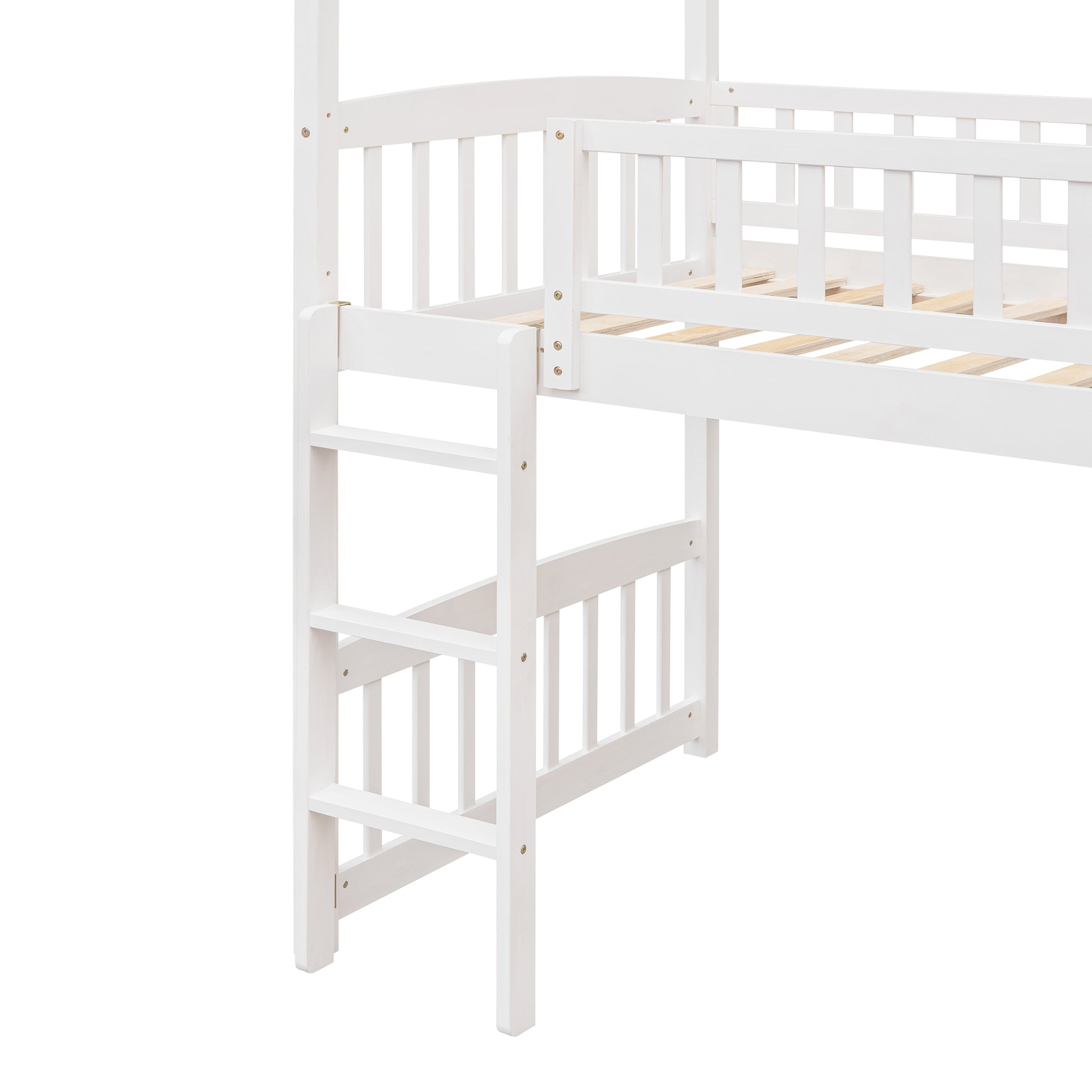 Twin Loft Bed With Slide, House Bed With Slide,White Old Sku :Lt000212Aak White Solid Wood