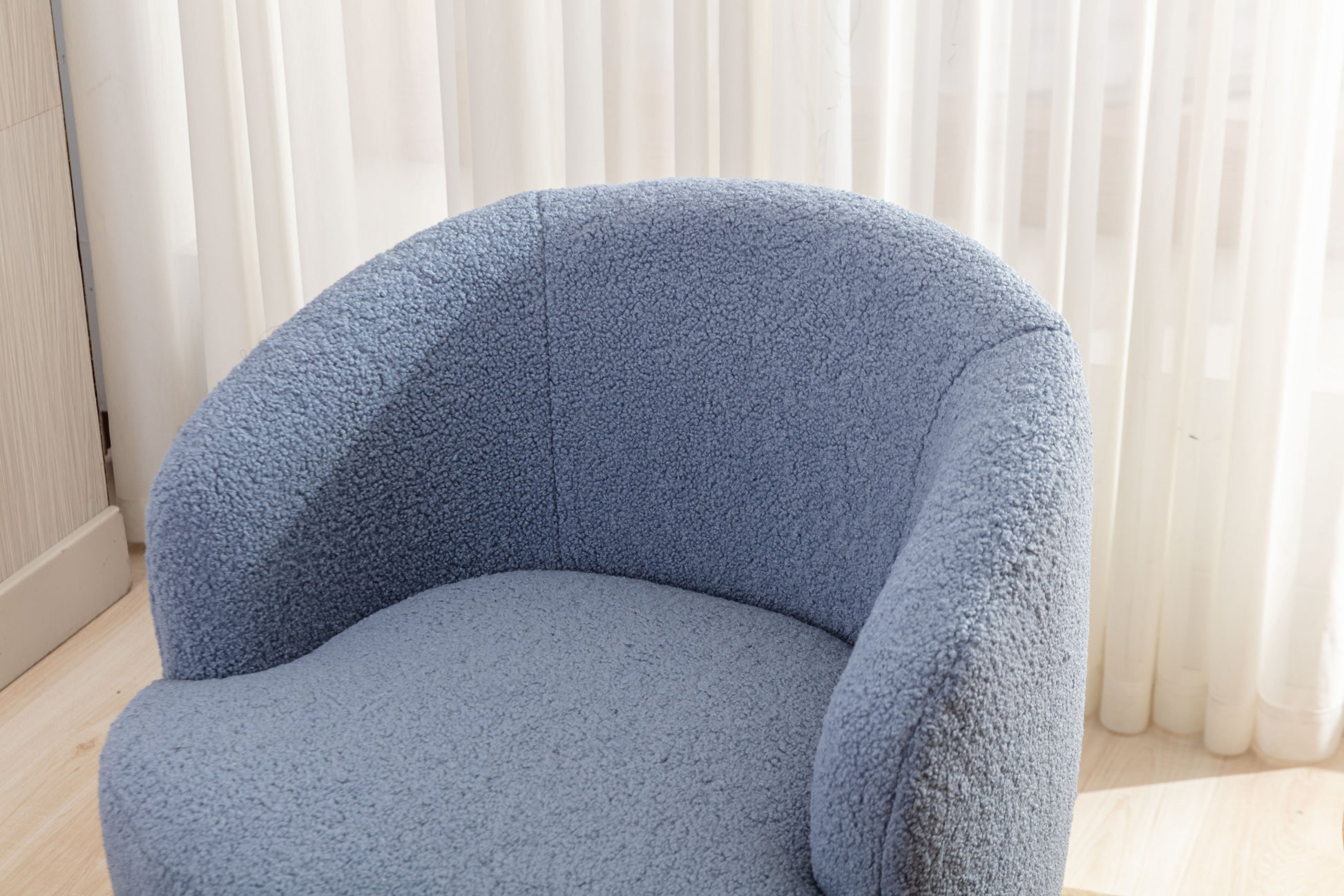 Teddy Fabric Swivel Accent Armchair Barrel Chair With Black Powder Coating Metal Ring,Light Blue Light Blue Foam Wool