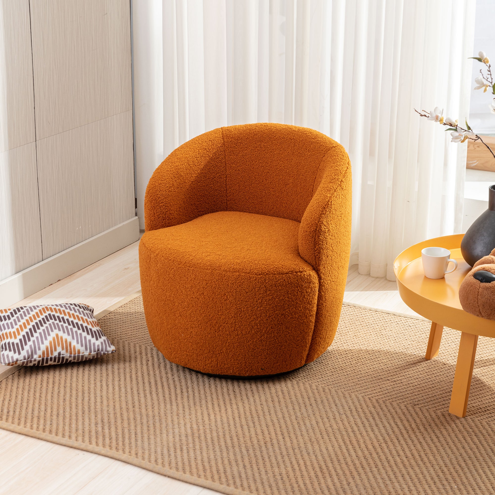 Teddy Fabric Swivel Accent Armchair Barrel Chair With Black Powder Coating Metal Ring,Caramel Caramel Foam Wool
