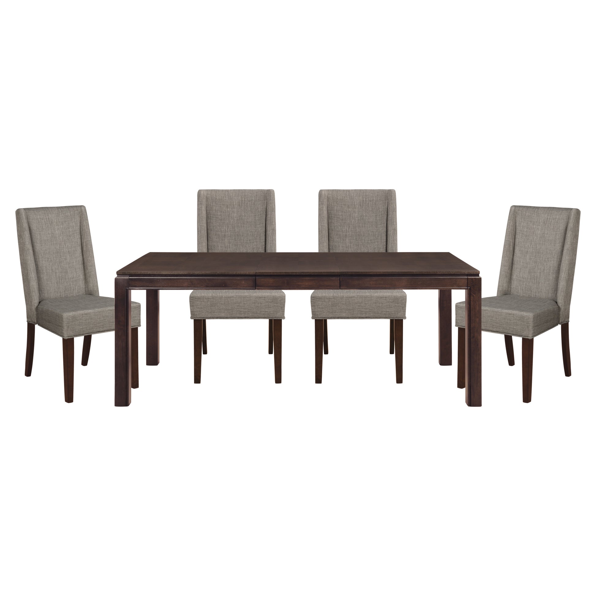 Contemporary Dark Brown 5Pc Dining Set Table With Extension Leaf And 4X Upholstered Side Chairs Modern Dining Room Furniture Wood Wood Dark Brown Seats 4 Wood Dining Room Extendable Contemporary 4 Leg Rectangular Dining Table With Chair Wood