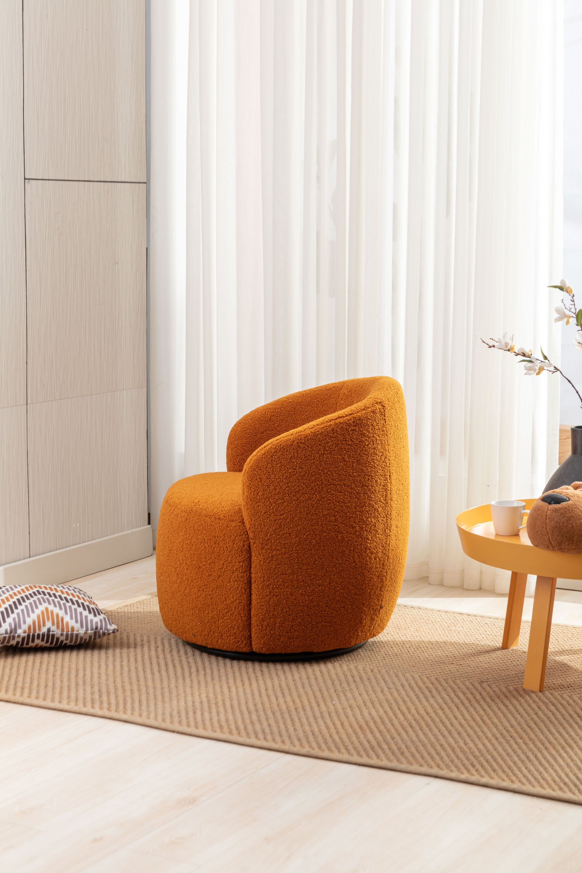 Teddy Fabric Swivel Accent Armchair Barrel Chair With Black Powder Coating Metal Ring,Caramel Caramel Foam Wool