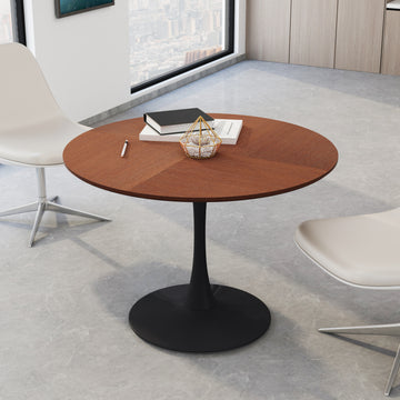 42"Modern Round Dining Table With Printed Oak Color Grain Table Top,Metal Base Dining Table, End Table Leisure Coffee Table Oak Mdf