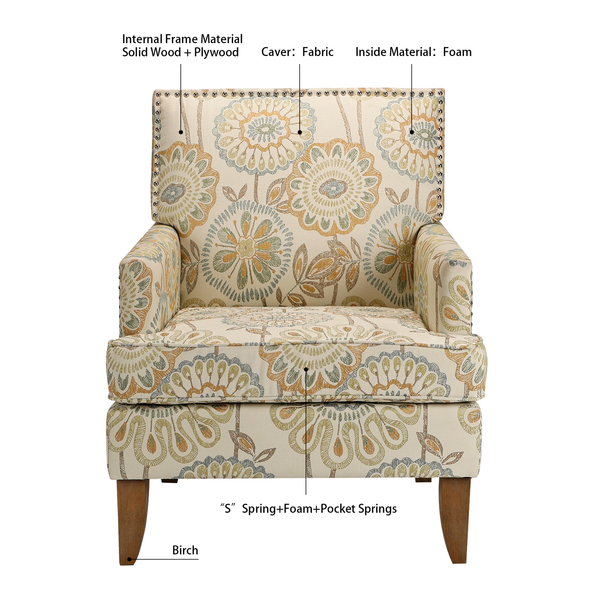 Accent Chairs For Living Room Beige Yellow Fabric