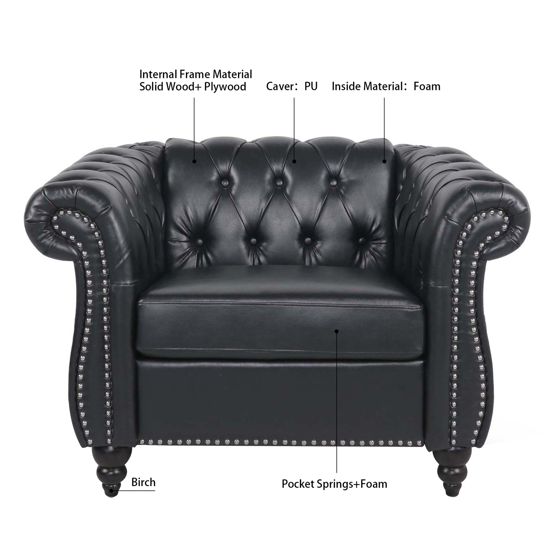 1 Seater Sofa For Living Room Black Pu