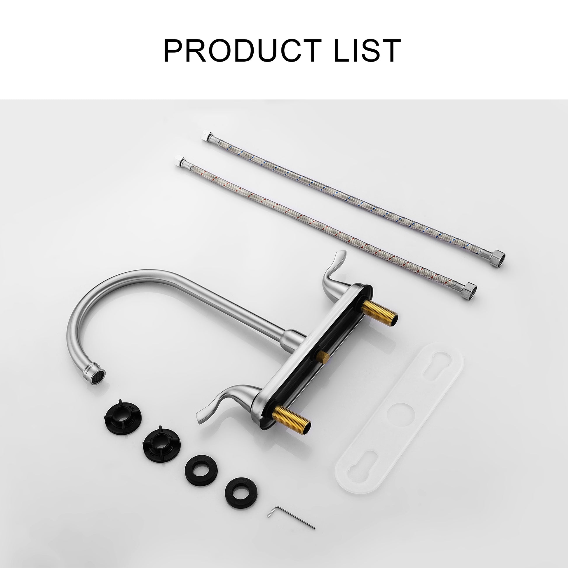 Kitchen Sink Faucet With 2 Handles, 3 Hole Installation, Brushed Nickel Brushed Nickel Stainless Steel