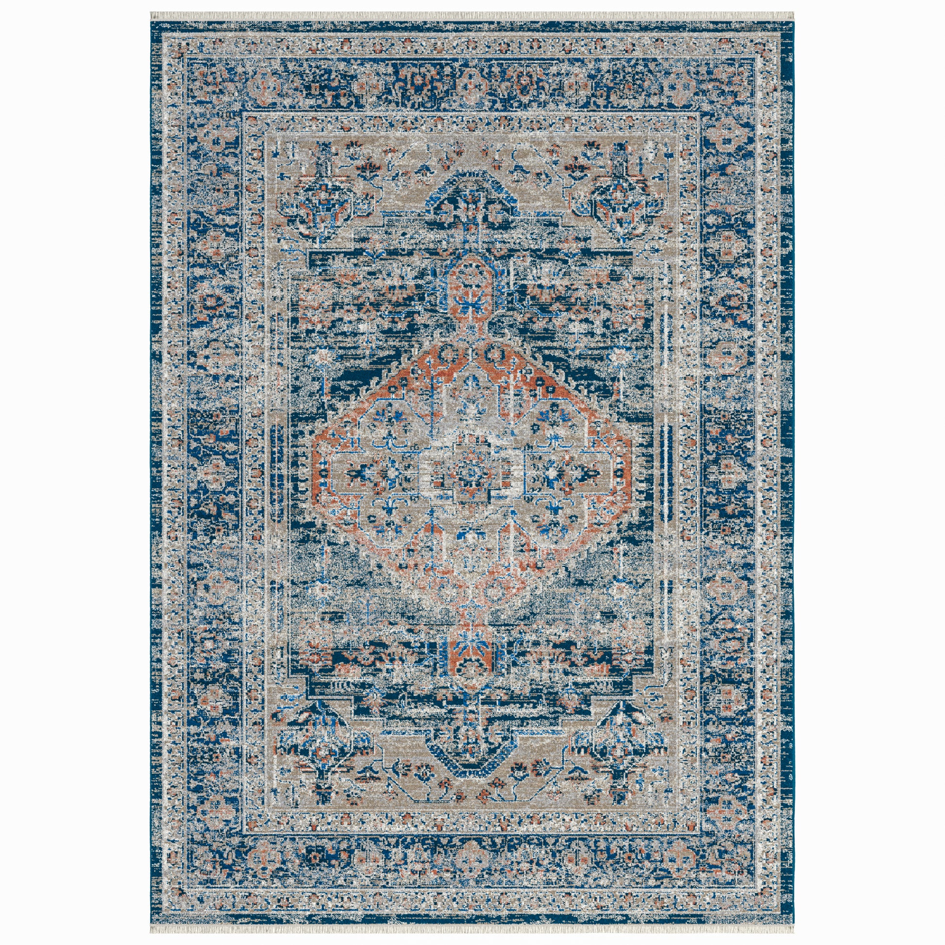 Wasilla Blue Pink Rust Area Rug 4X6 Blue Polyester