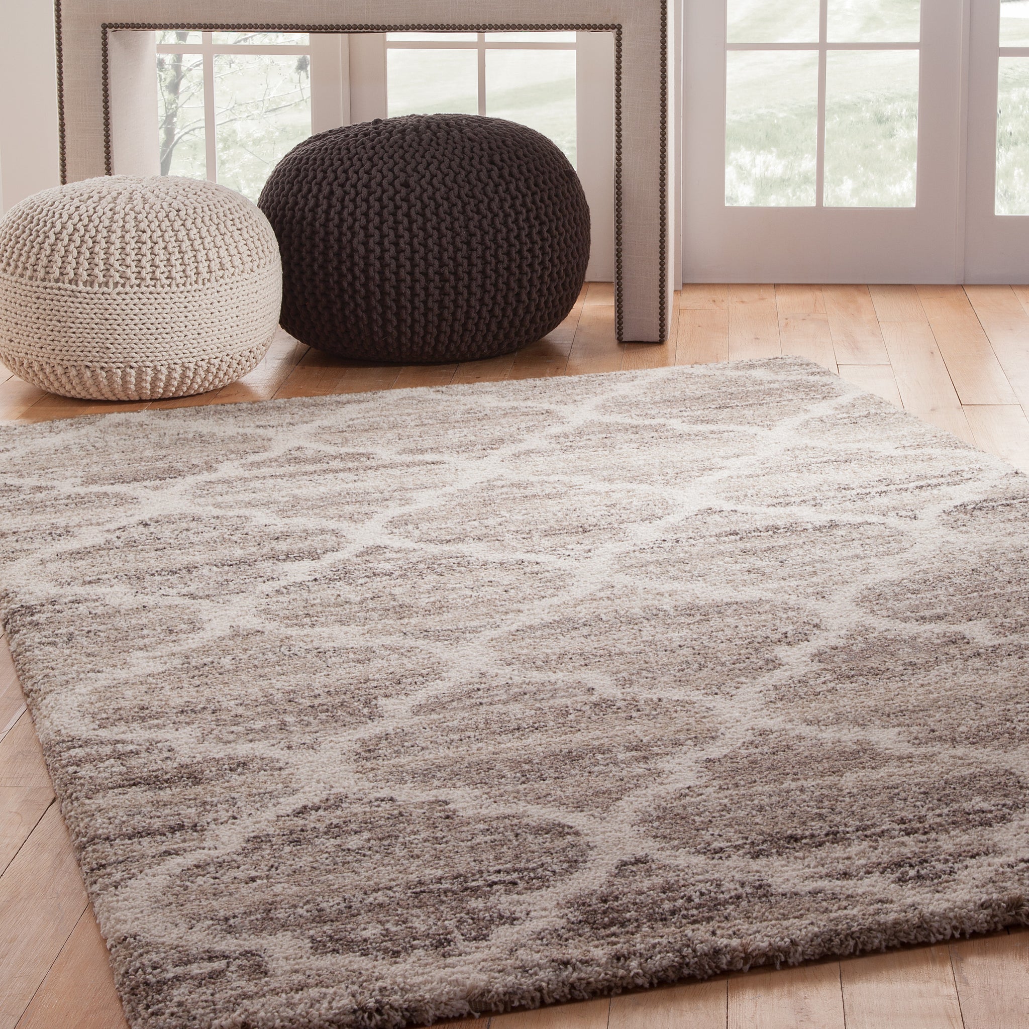 Trellis Ivory Tan Brown Area Rug 5X8 Ivory Olefin