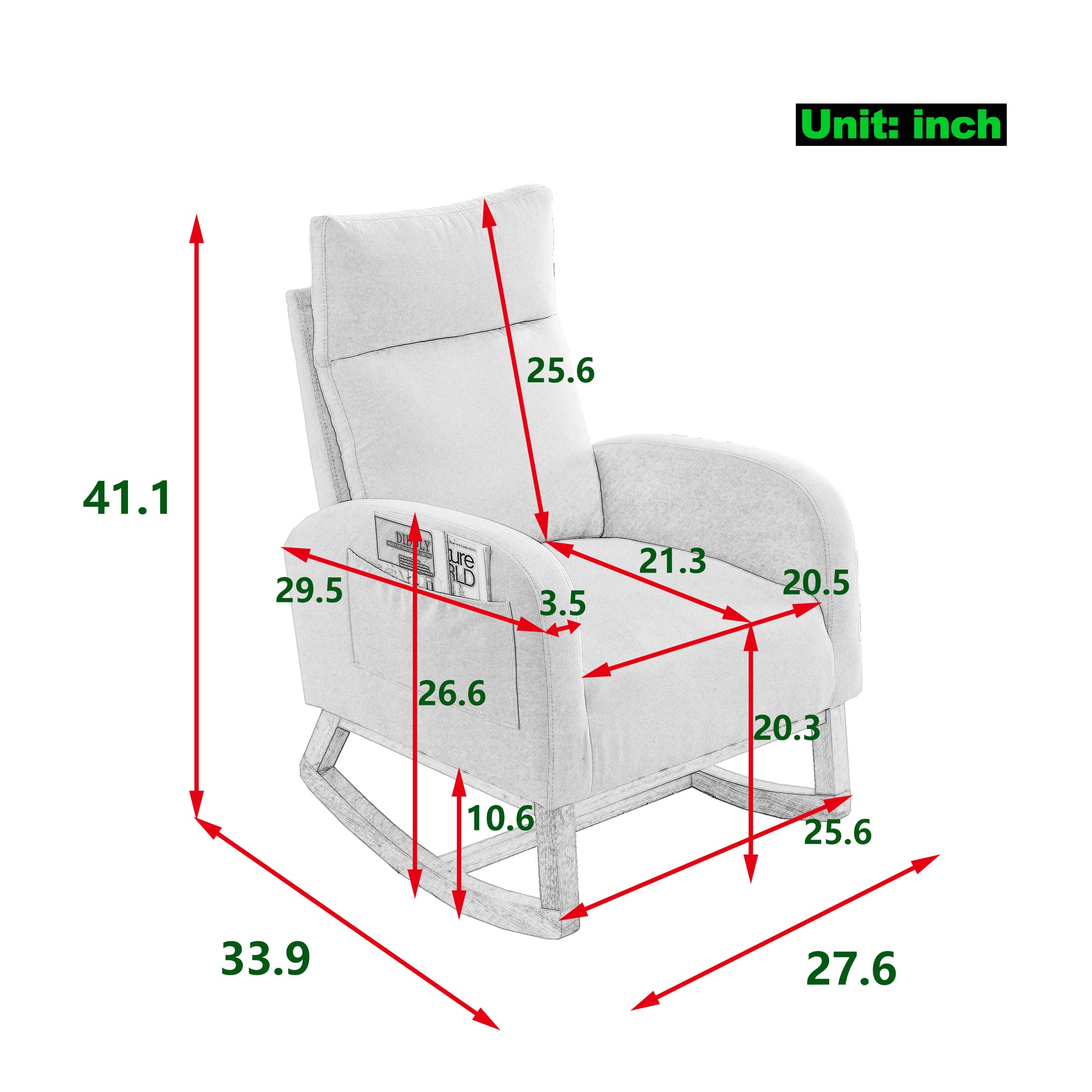 Video Welike 27.6"W Modern Accent High Backrest Living Room Lounge Arm Rocking Chair, Two Side Pocket ,Teddy White Ivory Ivory Foam Fabric
