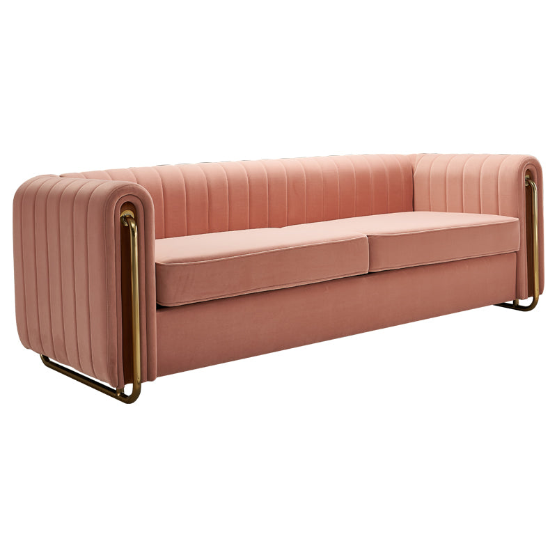 Contemporary Velvet Sofa Couch 84.25''W For Living Room, Pink Pink Velvet Wood Primary Living Space Tufted Back Modern Rolled Arms Foam Velvet 2 Seat