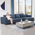 134'' Mid Century Modern Sofa With Right Chaise For Living Room Sofa, Blue Blue Fabric