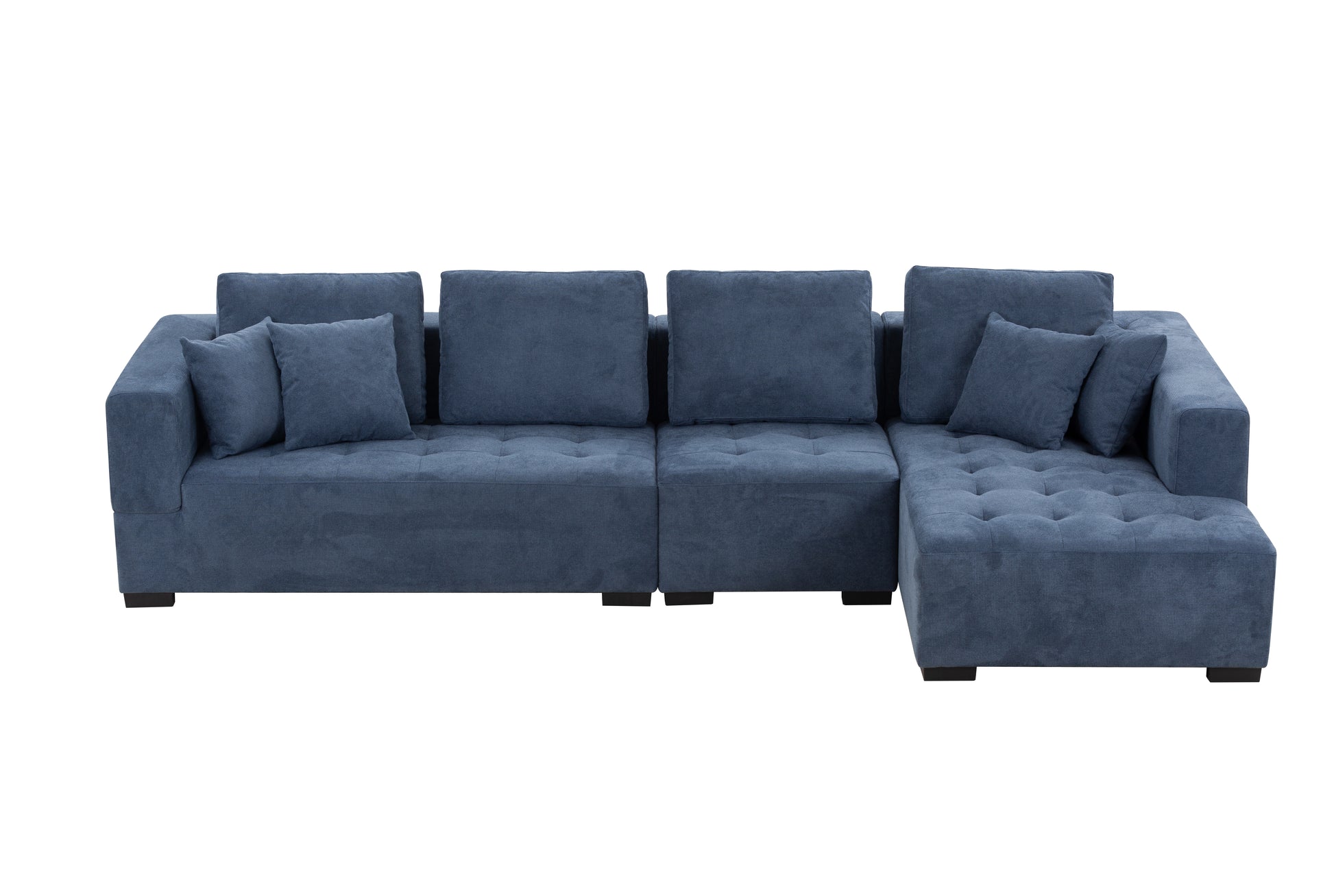 134'' Mid Century Modern Sofa With Right Chaise For Living Room Sofa, Blue Blue Fabric