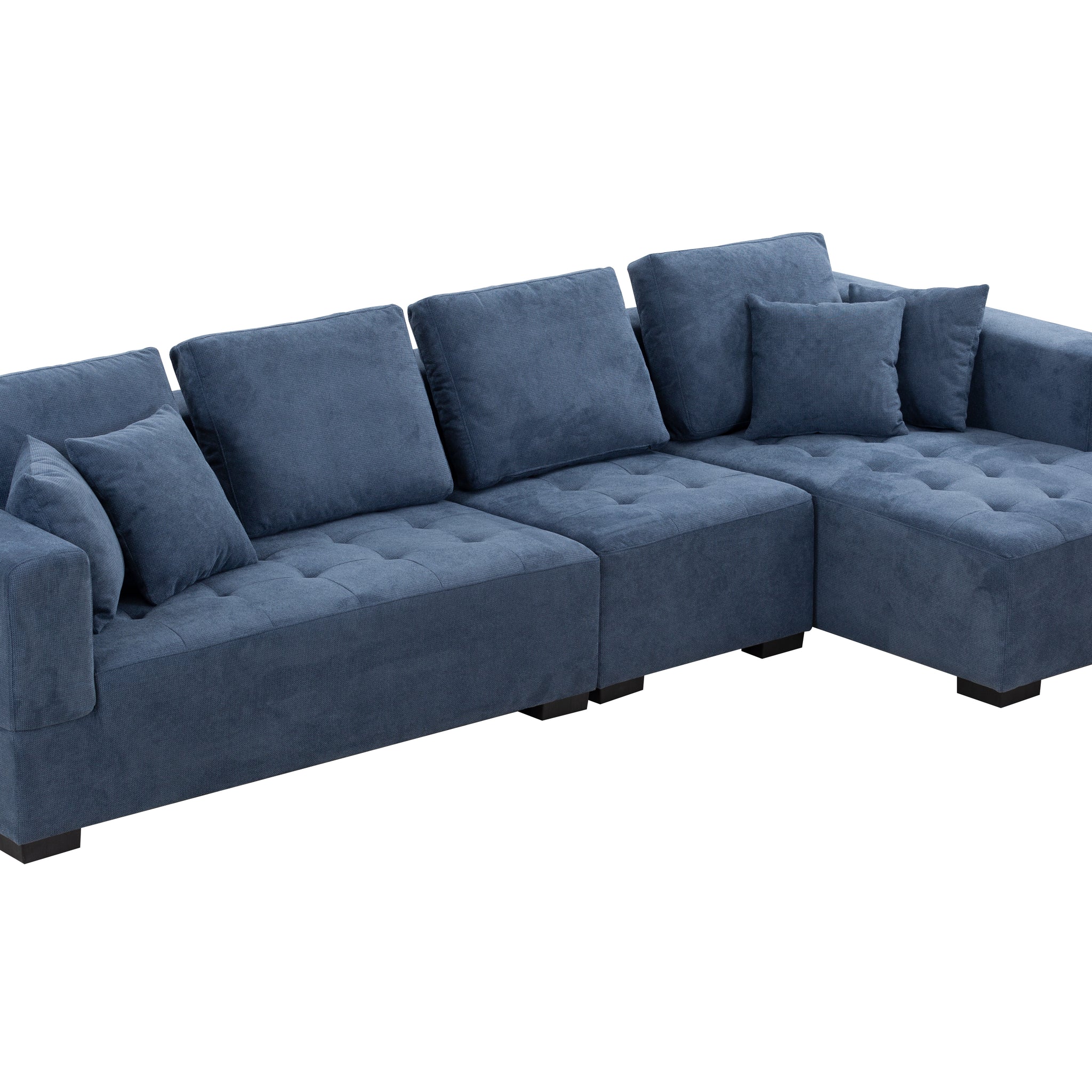 134'' Mid Century Modern Sofa With Right Chaise For Living Room Sofa, Blue Blue Fabric