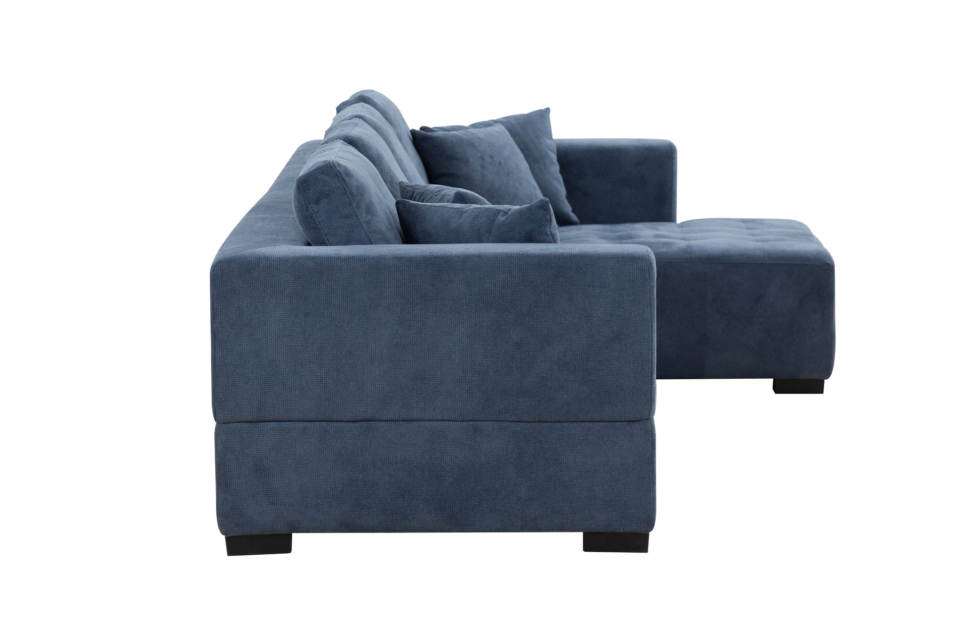 134'' Mid Century Modern Sofa With Right Chaise For Living Room Sofa, Blue Blue Fabric