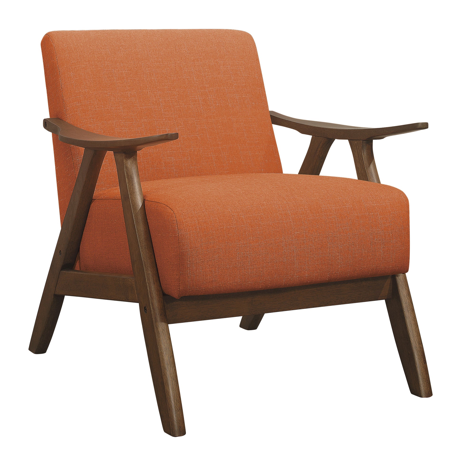Modern Home Furniture Orange Color Fabric Upholstered 1Pc Accent Chair Cushion Back And Seat Walnut Finish Solid Rubber Wood Furniture Orange Primary Living Space Retro Solid Wood