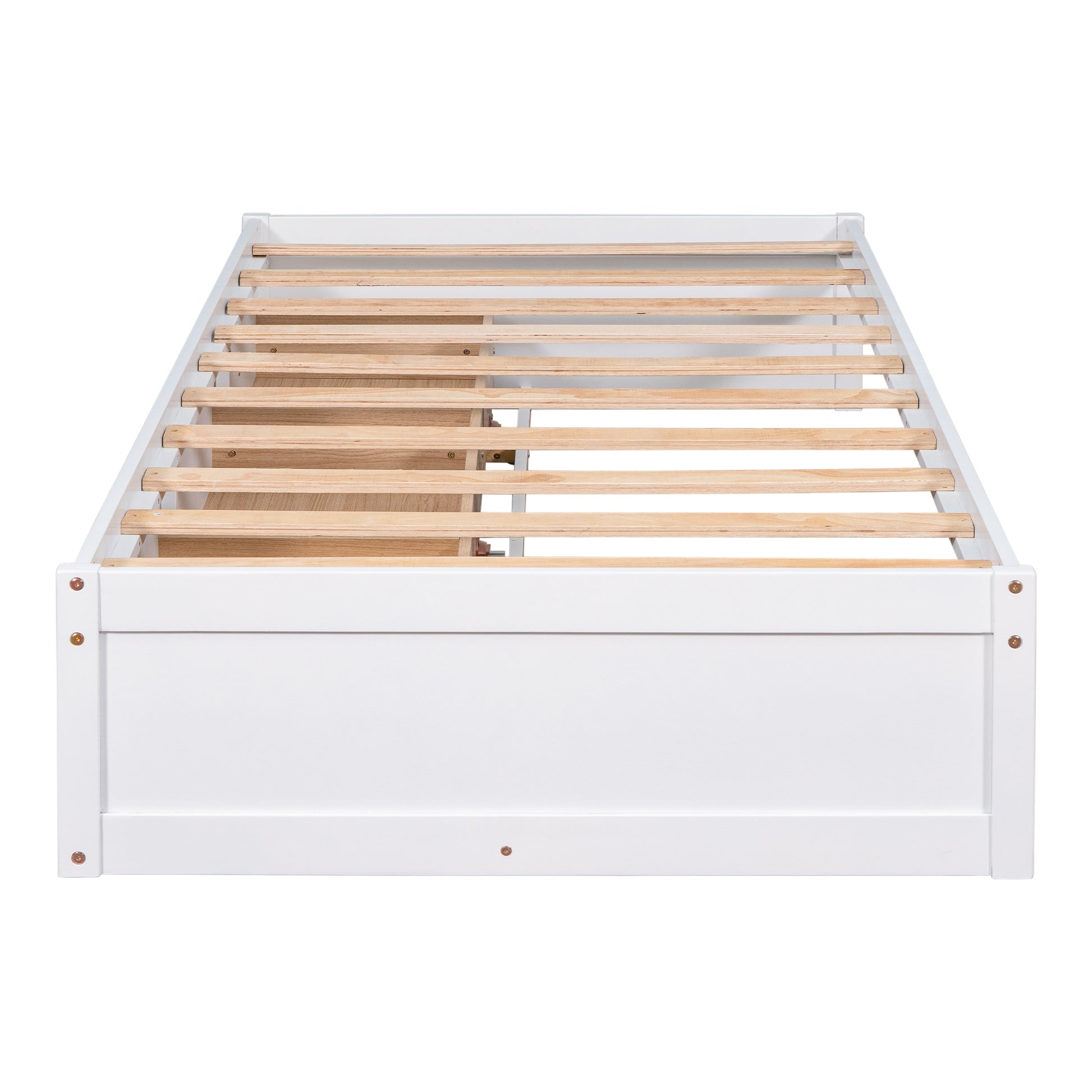Twin Size Platform Storage Bed With 3 Drawers,White White Solid Wood