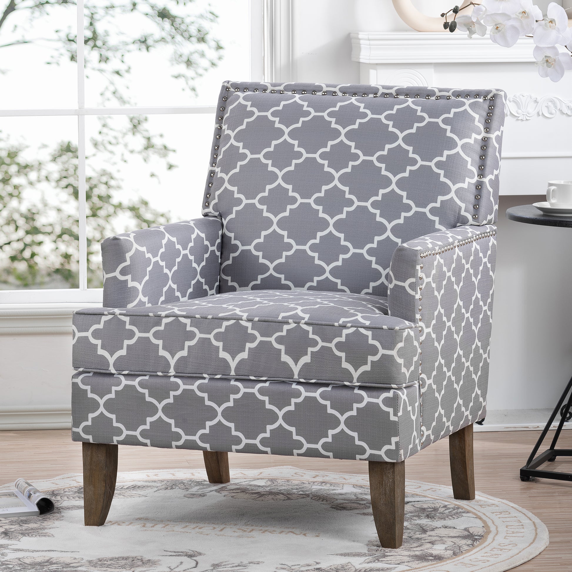 Accent Chairs For Living Room Grey Mix Fabric