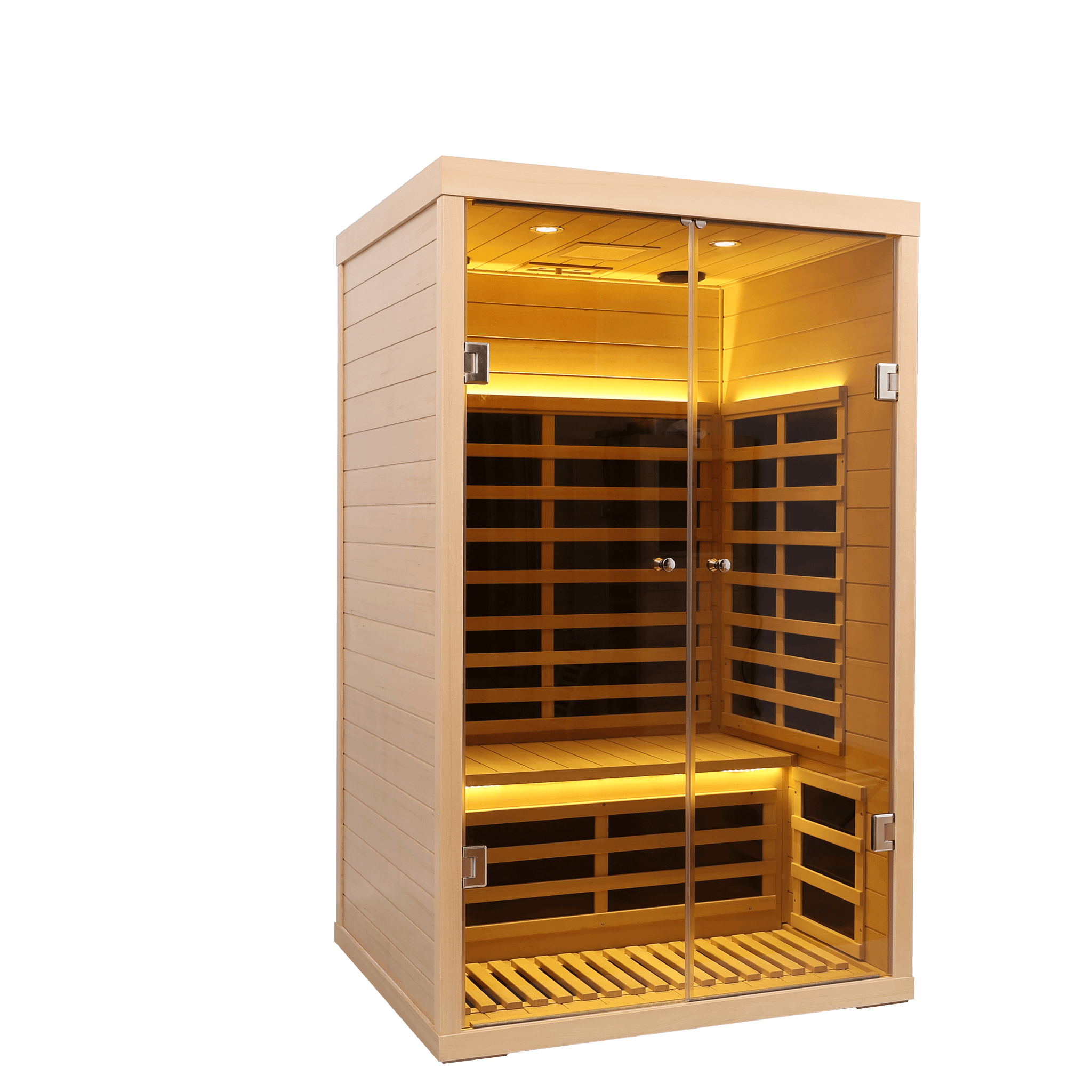 Low Emf Two Person Wide Space Hemlock Double Doors Great Glass Luxury Indoor Natural Wood Metal & Wood