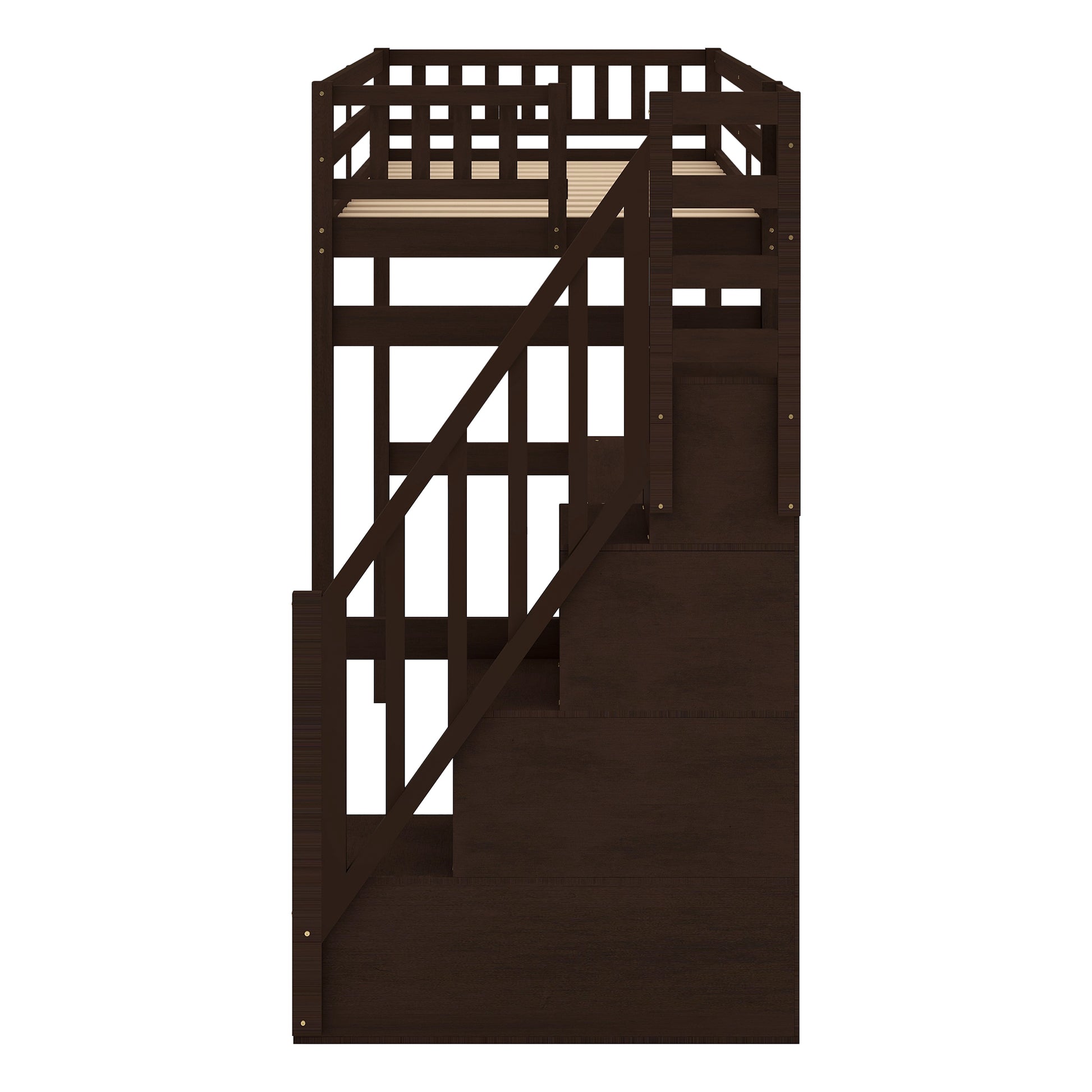 Twin Size Loft Bed With Storage Staircase And Built In Desk, Espresso Old Sku:Gx000903Aap Espresso Pine