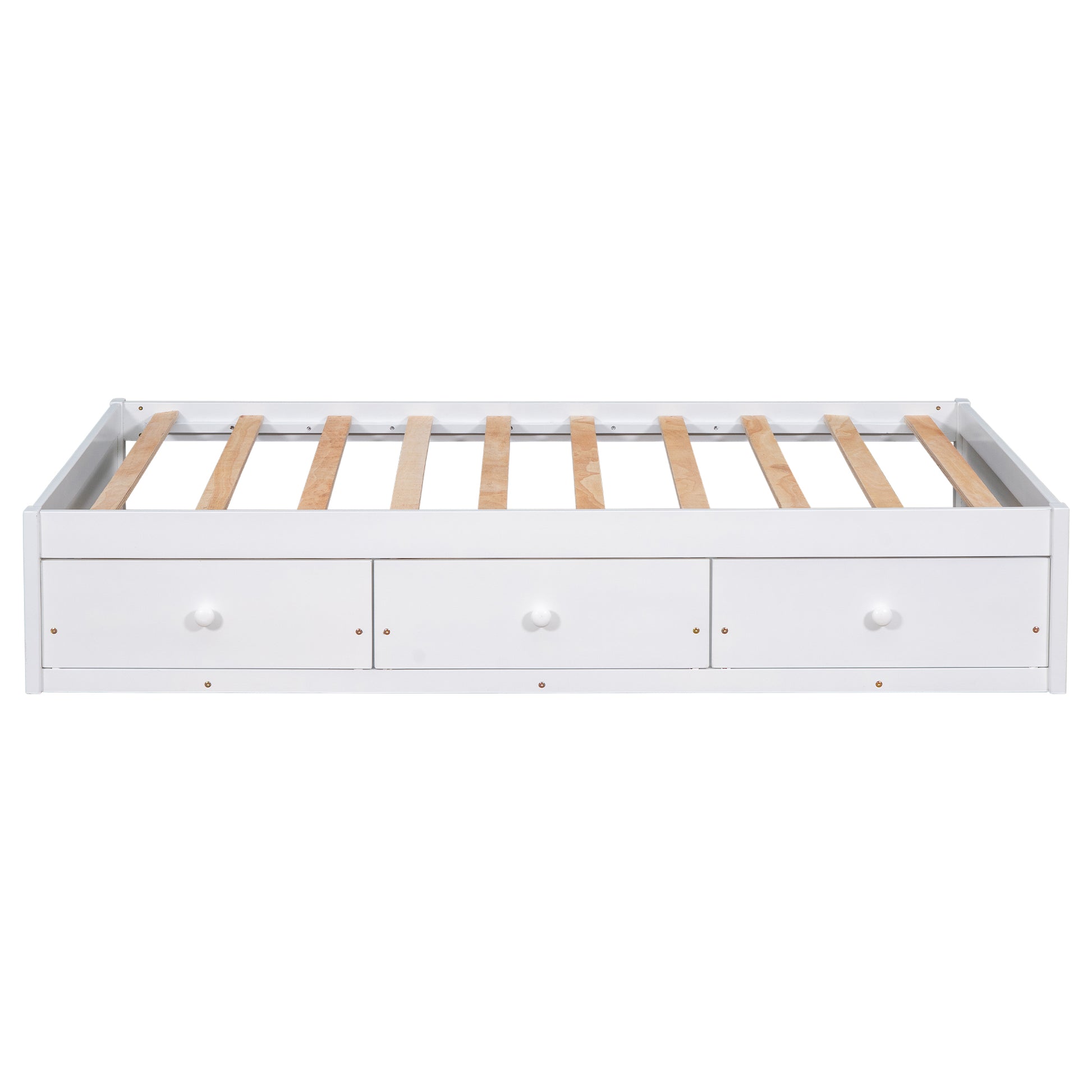 Twin Size Platform Storage Bed With 3 Drawers,White White Solid Wood