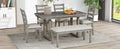 6 Piece Rubber Wood Dining Table Set With Beautiful Wood Grain Pattern Tabletop Solid Wood Veneer And Soft Cushion Gray Gray Solid Wood