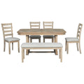 6 Piece Rubber Wood Dining Table Set With Beautiful Wood Grain Pattern Tabletop Solid Wood Veneer And Soft Cushion Natural Wood Wash Natural Wood Wash Solid Wood
