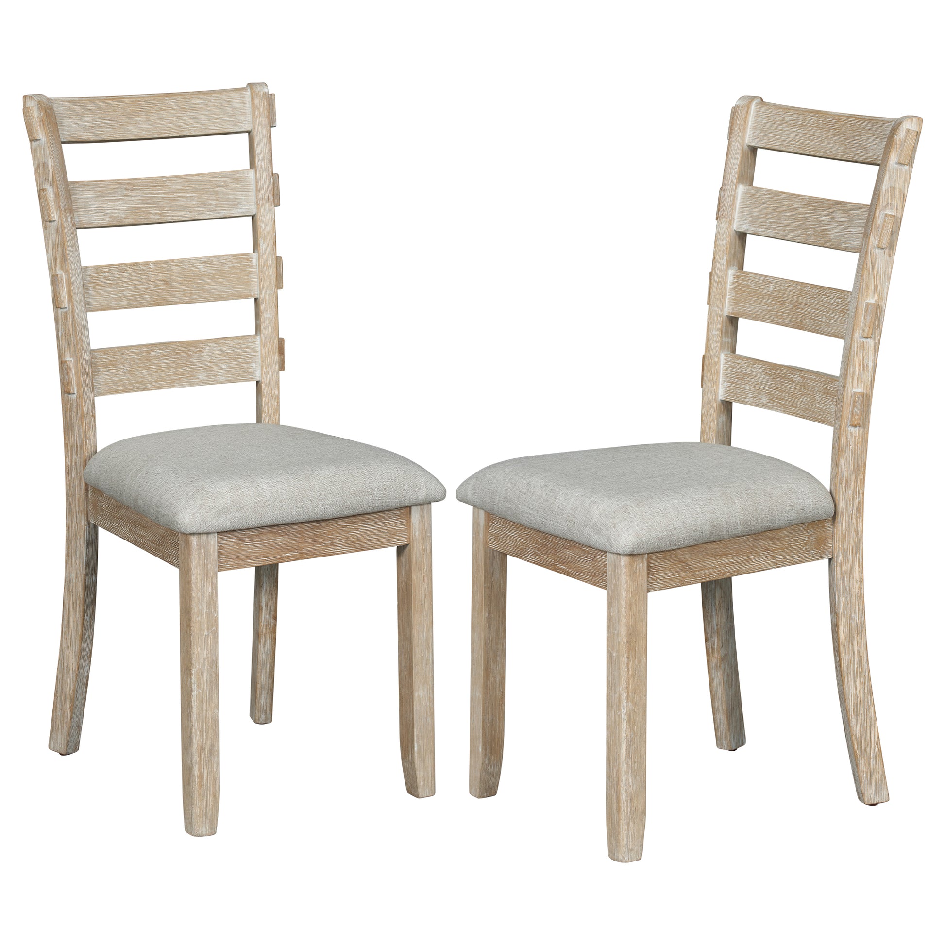 6 Piece Rubber Wood Dining Table Set With Beautiful Wood Grain Pattern Tabletop Solid Wood Veneer And Soft Cushion Natural Wood Wash Natural Wood Wash Solid Wood