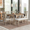6 Piece Rubber Wood Dining Table Set With Beautiful Wood Grain Pattern Tabletop Solid Wood Veneer And Soft Cushion Natural Wood Wash Natural Wood Wash Solid Wood