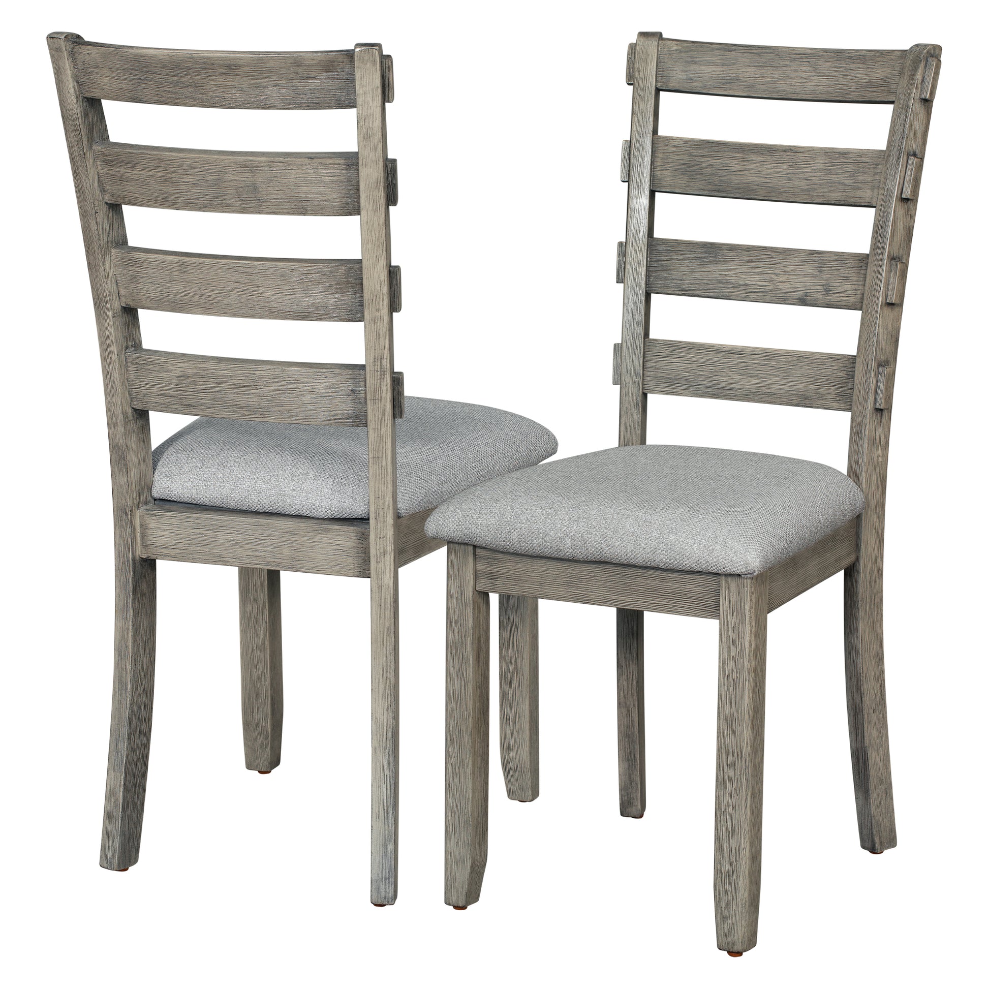 6 Piece Rubber Wood Dining Table Set With Beautiful Wood Grain Pattern Tabletop Solid Wood Veneer And Soft Cushion Gray Gray Solid Wood