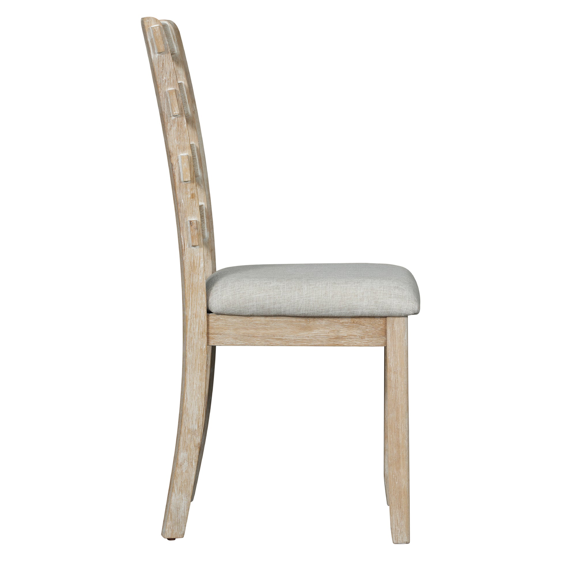 6 Piece Rubber Wood Dining Table Set With Beautiful Wood Grain Pattern Tabletop Solid Wood Veneer And Soft Cushion Natural Wood Wash Natural Wood Wash Solid Wood