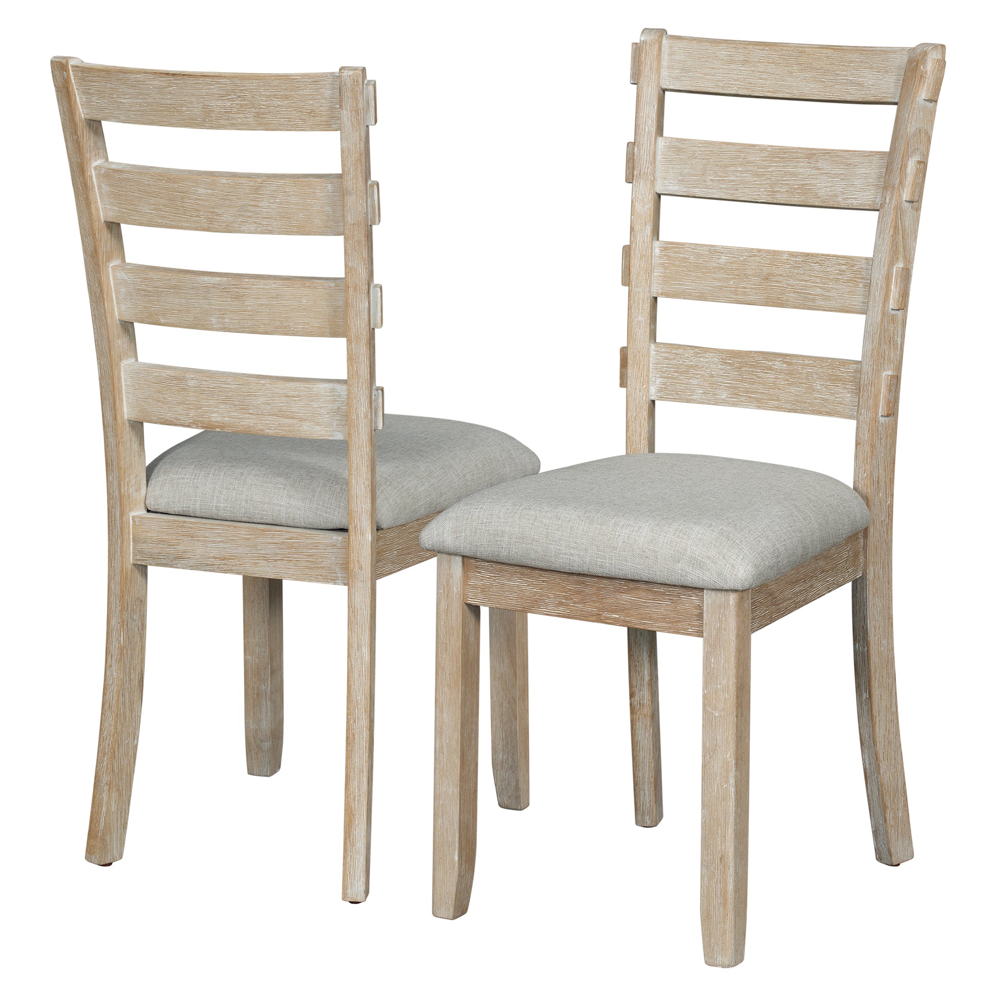 6 Piece Rubber Wood Dining Table Set With Beautiful Wood Grain Pattern Tabletop Solid Wood Veneer And Soft Cushion Natural Wood Wash Natural Wood Wash Solid Wood